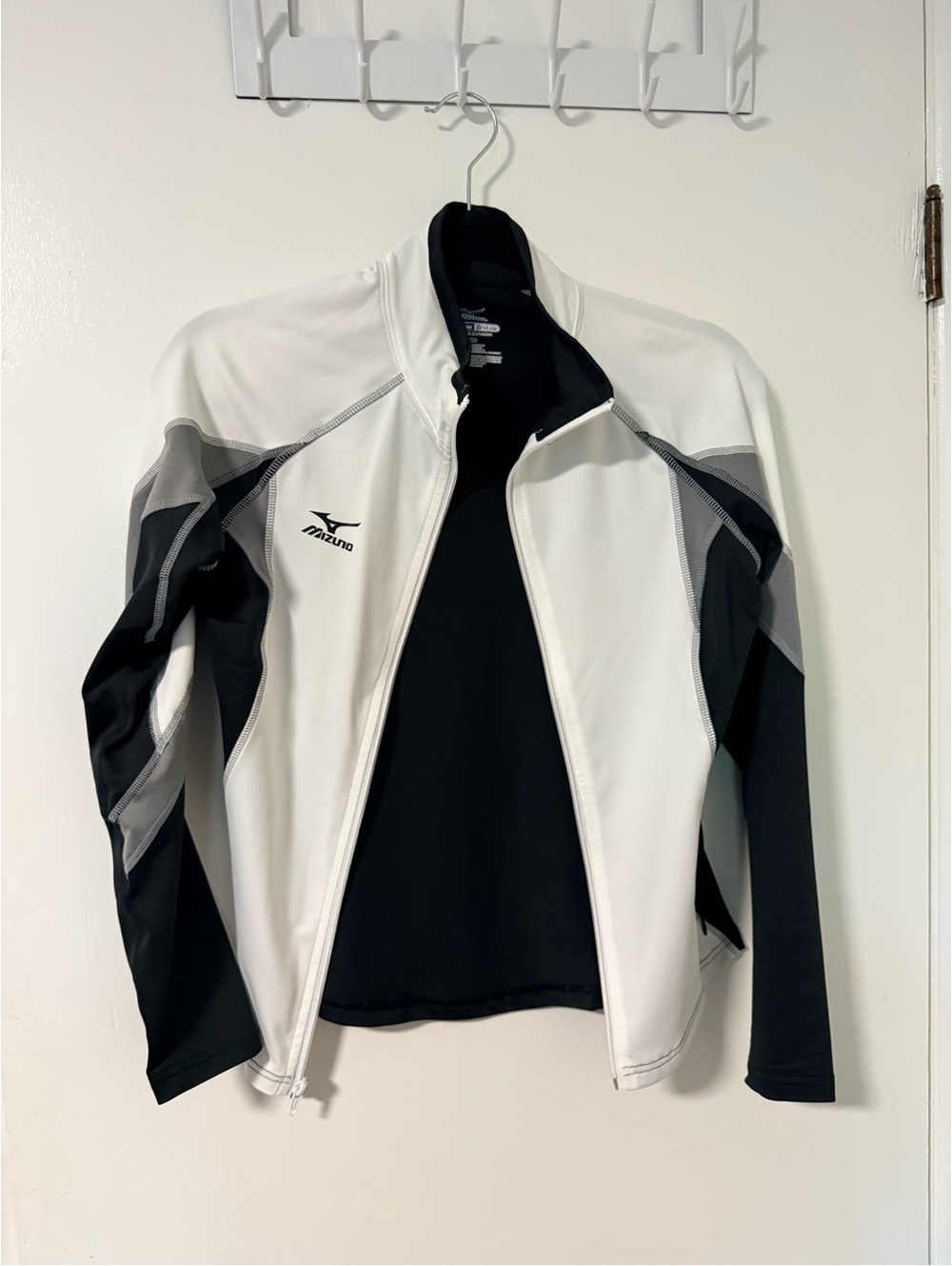 Mizuno White Black & Gray Athletic Full-Zip Bomber Jacket